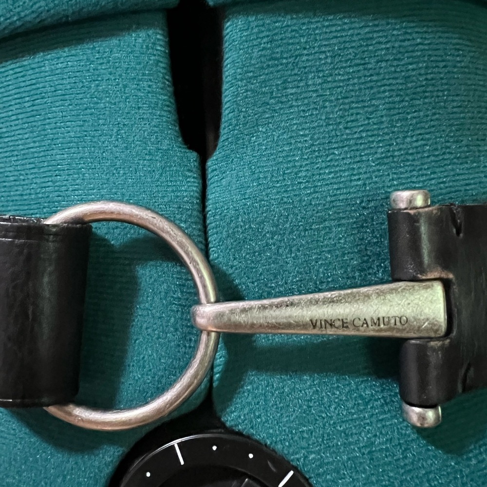 Vince Camuto Black Leather Belt with Silver Buckle Genuine Leather vintage